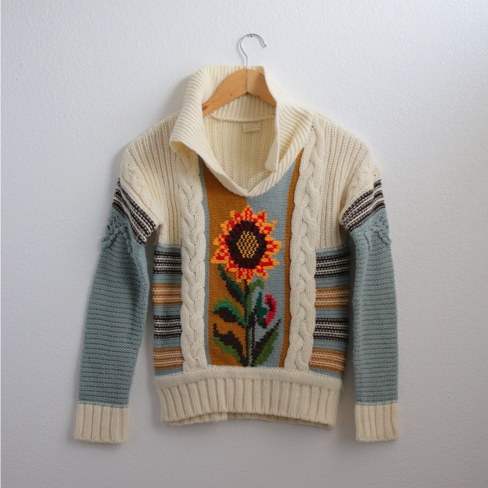 Vintage Sunflower Knit Sweater Sz S